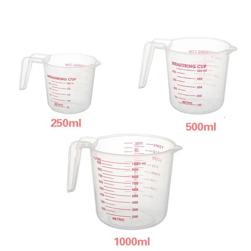 Vaso de medición transparente de 250/500/1000ml, vaso de plástico para hornear, doble graduación, jarra de medida líquida, herramienta de pesaje