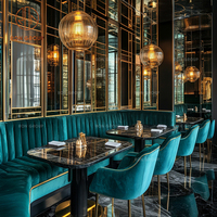 Meubles de café, de restaurant, de salon, canapé lounge en velours vert foncé, tables et chaises rondes pour restaurant