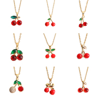 Collier pendentif cerise en zircon plaqué or 18 carats en acier inoxydable hypoallergénique, vente chaude d'usine, ne se décolore pas, pour femmes
