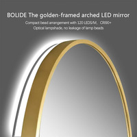 Miroir de salle de bain BOLIDE à écran LED tactile mural en verre intelligent au design moderne, forme arquée, cadre métallique, Anniversaire