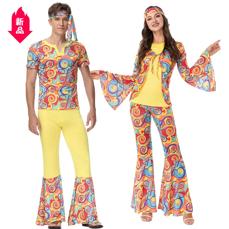 Halloween Men And Women Couple Suits Retro 70s Disco Hippie Dance Halloween Costume Cosplay Couples Halloween Costume