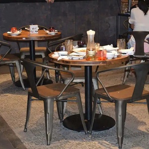 Mobília luxuosa leve do restaurante Loft industrial do estilo do vintage ferro mesa de jantar de madeira e cadeira fast food café cafetaria - Product Image 5