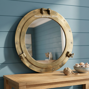 Miroir circulaire en laiton plaqué or style antique pour décoration intérieure - Product Image 2