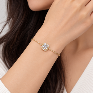 สร้อยข้อมือเพทายทรงสี่เหลี่ยม, สายสแตนเลสอย่างดี, ชุบทอง 14K แบบสุญญากาศ, มีสีทองและสีเงิน - Product Image 4