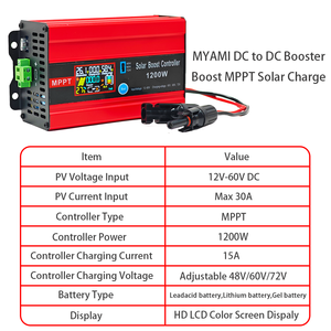 Convertisseur de <span class=keywords><strong>chargeur</strong></span> solaire Fonsoul, contrôleur <span class=keywords><strong>MPPT</strong></span> réglable 48V 60V 72V, courant d'entrée maximal 1200W 30A, <span class=keywords><strong>booster</strong></span> <span class=keywords><strong>DC</strong></span> pour batterie Lifepo4 - Product Image 6