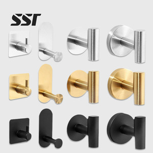 Stainless Steel Self-Adhesive Wall-Mounted Hotel Use Adjustable Coat Hook & Robe Hanger for <b>Bathroom</b> <b>Accessories</b> No Drill - Product Image 1