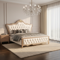 Kunstleder-Kingsize-Bettgestell mit Gepolstertem Kopfteil Massivholz-Eichenstruktur Weiches Bett Amerikanisches Design Schlafzimmermöbel Verstellbar