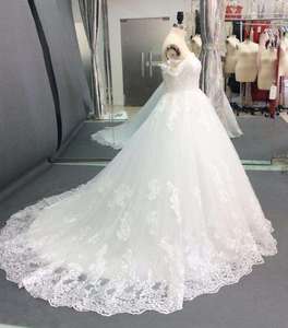 2025 Classic Plus Size Scoop Neckline Short <b>Sleeve</b> Floor Length Lace Embroidery Chapel Train Custom Long Formal <b>Bridal</b> Dubai - Product Image 3