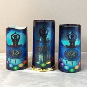 Vela <span class=keywords><strong>de</strong></span> Pilar <span class=keywords><strong>de</strong></span> Alambre <span class=keywords><strong>de</strong></span> Cobre Triple con LED <span class=keywords><strong>de</strong></span> <span class=keywords><strong>Siete</strong></span> Chakras Curativos, Diseño <span class=keywords><strong>de</strong></span> Mandala Espiritual, Sin Llama, con Control Remoto, Decoración - Product Image 2