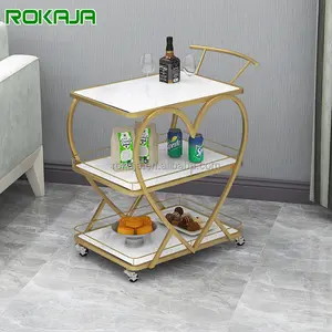 Carrito móvil de diseño minimalista, carrito de entrega de metal para restaurante de hotel, carrito de mesa lateral móvil de doble y triple nivel