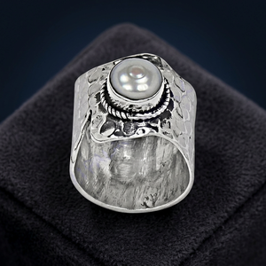 Anillo de Cóctel de Plata 925 Art Palace con Bisel de Perla Sintética Blanca, Estilo Bohemia, Unisex, para Uso Diario - Product Image 2