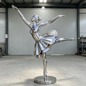 Sculpture de jardin moderne de luxe, grande, personnalisée, décorative, en acier inoxydable, représentant une femme dansante, finition polie, résistante aux intempéries - Product Image 2