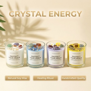 Vela Aromática de Cera de Soja con Cristales de Cuarzo y Flores, en Recipiente de Vidrio Transparente, con Mecha de Madera y Aroma Seco, Personalizable con Logotipo - Product Image 3