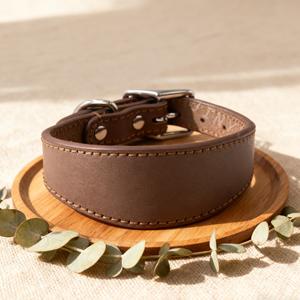 Vente en gros d'accessoires en cuir de vachette pour animaux de compagnie en cuir véritable solide fuselé pour lévrier <span class=keywords><strong>Whippet</strong></span> Extra large chat collier de chien de luxe - Product Image 4