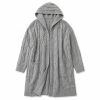 Cardigan en fibre acrylique à col long en tricot torsadé, couleur unie, avec poche, pour l'automne et l'hiver européens