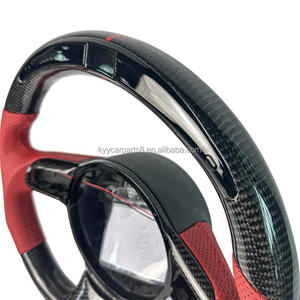 Volante de Coche de Cuero Rojo Perforado con Fibra de Carbono Negra y LED para <span class=keywords><strong>Audi</strong></span> <span class=keywords><strong>Q</strong></span> C8 A1 A3 A4 A5 A6 A7 A8 B6 B7 B8 B9 C6 C7 TT R8 - Product Image 3