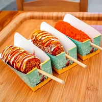 Boîtes en papier pour sushi chien de maïs chaud de qualité alimentaire écologique Crêpe désert Snack restauration emballage en carton Sauce Dip boulangerie dossiers