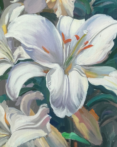 Peinture à l'huile originale peinte à la main, Lys Blanc, Impressionniste, Art floral sur <span class=keywords><strong>toile</strong></span>, Cadre en bois, Décoration écologique pour la maison, Salon - Product Image 4