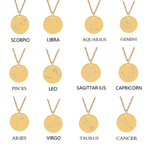 Collier pendentif signe astrologique en gros, plaqué or 18 carats, acier inoxydable, personnalisable, style chaîne tendance DIY - Product Image 3