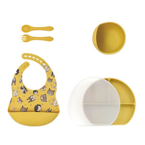 Vaisselle en Silicone pour bébé, prix d'usine, ensemble d'alimentation ODM & OEM, bavoir à motif bébé, cuillère et fourchette d'entraînement pour enfants - Product Image 2