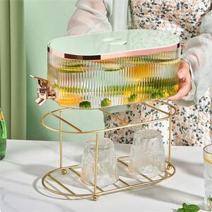 Vente en gros de distributeurs de boissons rectangulaires pour réfrigérateur de 1,4 gallon, contenants pour limonade avec couvercles, PS+PP de haute qualité, blanc/vert/vert clair - Product Image 3