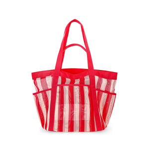 Sac de plage en filet personnalisé en gros, sac fourre-tout réutilisable multi-poches, sac fourre-tout en filet rouge à carreaux pour femmes - Product Image 2