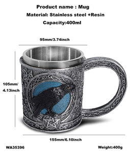Personalizzato teschi caffè Die Krahe tazze europeo <span class=keywords><strong>Vintage</strong></span> medievale in acciaio inox tazza di birra resina doppia parete Crow Design tazze tazza - Product Image 2