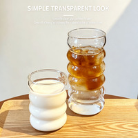 Verres à bulles ondulés 350 ml, à paroi épaisse, robustes, étanches, avec pailles en verre, pour smoothies/café