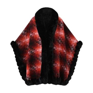 <b>Women</b> Chic Checkered Warm <b>Cloak</b> Faux Fur Trim Sleeveless Shawl Casual Open Front Cape for Vacation Travel Party - Product Image 1
