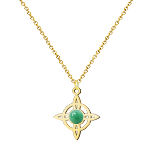 Ciondolo con nodo da strega in acciaio oro 18K con avventurina verde fortunato e collana con amuleto religioso di protezione - Product Image 1