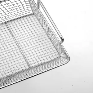 Custom Size 304 Stainless Steel Food Grade Woven Wire Mesh Basket Deep Fryer Metal Mesh Cooking Basket