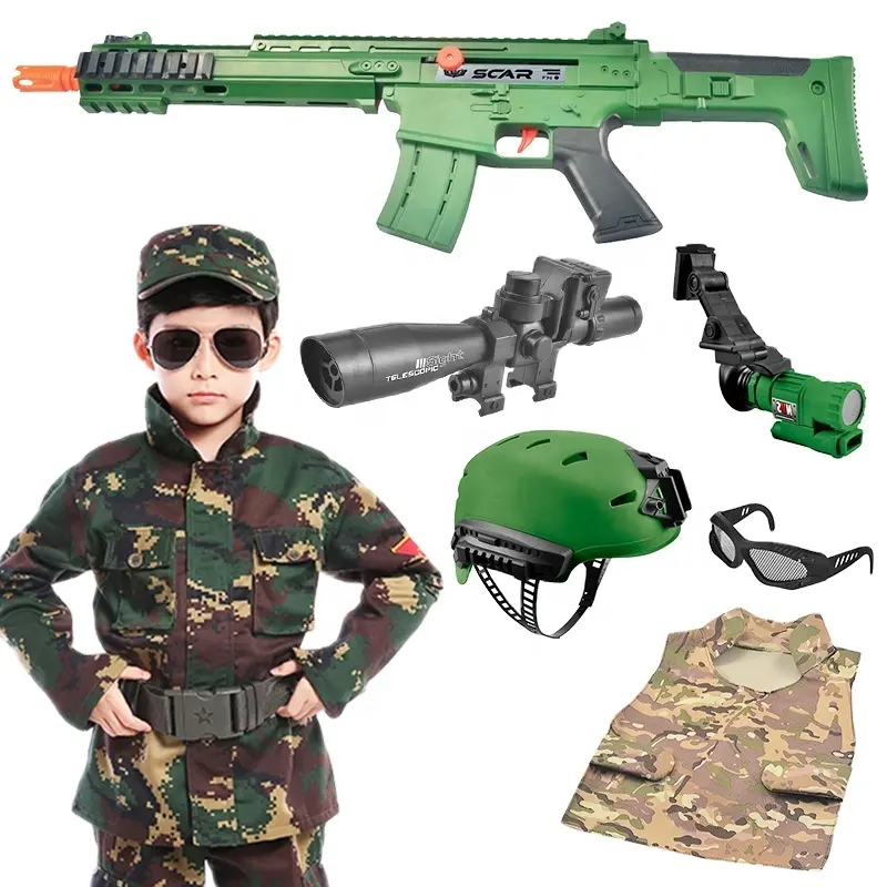 도매 새로운 디자인 뜨거운 판매 어린이 플라스틱 교육 게임 역할 놀이 군사 장난감 육군 놀이 세트 기관단총