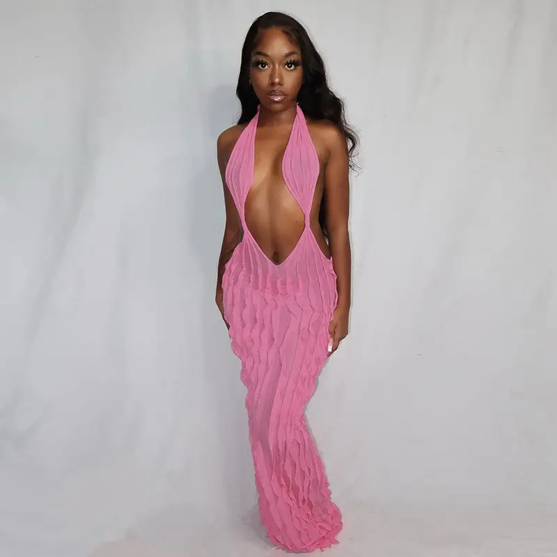 Wholesale 2023 summer fashion show elegant hot sexy backless party maxi women dresses