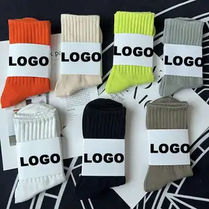 Оптовая продажа, дышащие уличные белые махровые хлопковые спортивные носки унисекс с принтом, спортивные носки с индивидуальным логотипом