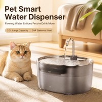Fontaine à eau pour chat LEBAN 3.2L avec plateau en acier inoxydable 304, robinet coulissant, distributeur d'eau pour animaux de compagnie pour chats d'intérieur