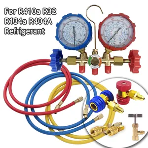 R410A R32 R134a R404A <strong>Manifold</strong> <strong>Gauge</strong> <strong>Set</strong> 200 PSI HVAC A/C Refrigeration Charging Service Hoses Adjustable Couplers Adapter Can - Product Image 2