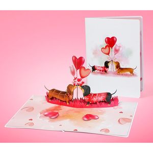 Dachshund Couple Pop Card 3D Romantic Love Anniversary Valentine's Day Greeting Card 4-Color Digital Printed <b>Gloss</b> Lamination - Product Image 3