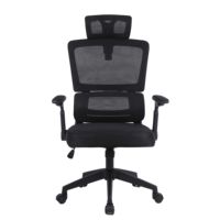 Chaise de bureau ergonomique pivotante à dossier haut moderne avec structure en fer, assise en tissu maillé et appui-tête réglable pour usage domestique ou professionnel