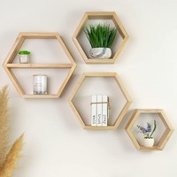 Étagère murale flottante hexagonale en bois, étagères en bois en nid d'abeille pour la maison et le bureau