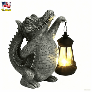 Graue Harz Krokodil Laternen halter Statue mit leuchtendem Licht, realistische Reptilien skulptur für Garten Patio Dekor - Product Image 2