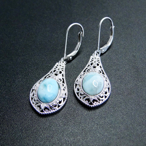 Pendientes Franceses de Plata de Ley 925 con Larimar Azul Natural y Cierre Francés - Product Image 2