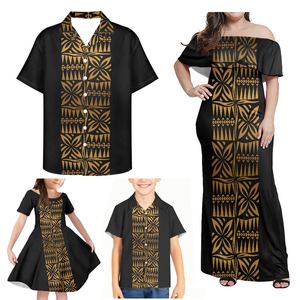 Conjunto Familiar <span class=keywords><strong>de</strong></span> Cuatro Piezas con Estampado <span class=keywords><strong>de</strong></span> Totem Polinesio, Vestido Largo para Mujer, Camisas Casuales para <span class=keywords><strong>Padre</strong></span> e <span class=keywords><strong>Hijo</strong></span>, Vestido para Niña, Tallas Grandes, Personalizado, Venta Caliente - Product Image 6