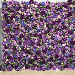 Ungu bunga buatan Lavender dinding musim panas dekorasi pesta Fuchsia panel bunga latar belakang pernikahan piring bunga dekorasi dinding