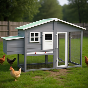 Gallinero de madera maciza de abeto, jaulas de acero galvanizado gris y blanco para alojamiento de pollos, ecológico. - Product Image 2