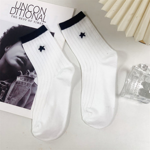 Crew <b>Socks</b> Women Cotton Mid Calf Solid Color Star Embroidered Breathable Casual <b>Socks</b> For Youth 18 40 Years Old - Product Image 4