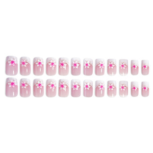 Europäisch-amerikanische quadratische französische Kunstnägel, glitzernde rosafarbene Blütenblätter, süße Instagram-Style Press-On-Fingernägel mit Kleber - Product Image 4
