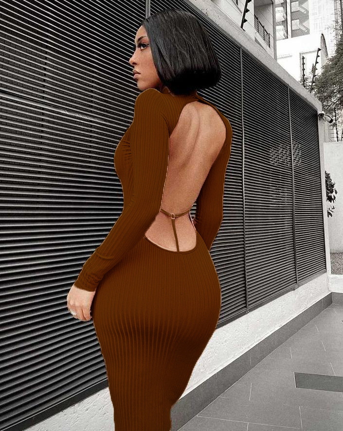 Shop Our Ribbed Brown Sweater Dress Bodycon 2021 Wholesale