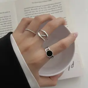 В стиле ретро; В виде геометрических фигур 925 стерлингового серебра прохладный ветер millet кольцо открытым указательный палец, мужской и женский кольцо