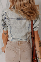 Veste en jean à simple boutonnage pour femmes Badge respirant rempli de coton Vêtements Streetwear d'hiver Motif solide Style d'été