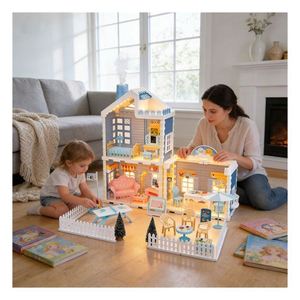 Espaciosa Casa de Muñecas Tipo Mansión para Niños con Balcón, Piscina, Tobogán, Ascensor, Muebles, Juego de Simulación, Set de Regalo - Product Image 2